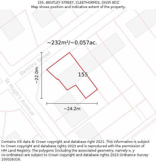 155, BENTLEY STREET, CLEETHORPES, DN35 8DZ: Plot and title map