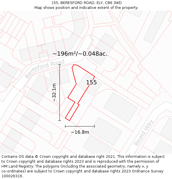 155, BERESFORD ROAD, ELY, CB6 3WD: Plot and title map