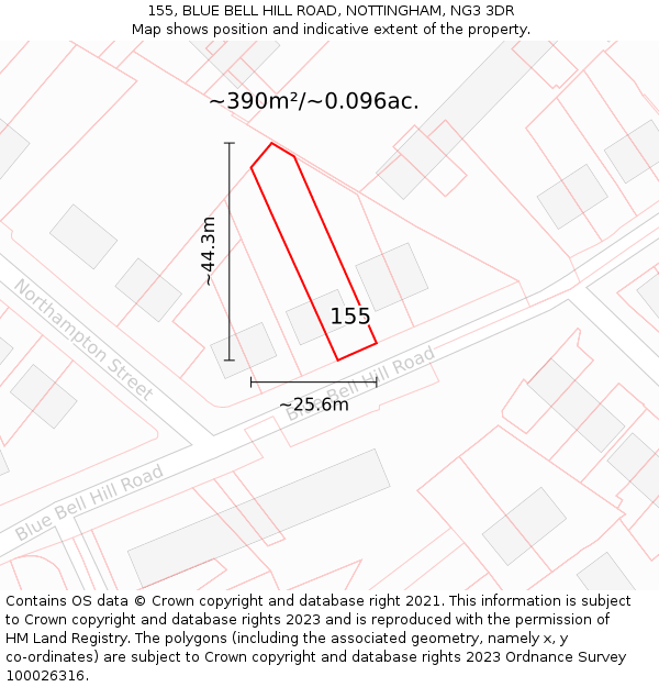 155, BLUE BELL HILL ROAD, NOTTINGHAM, NG3 3DR: Plot and title map