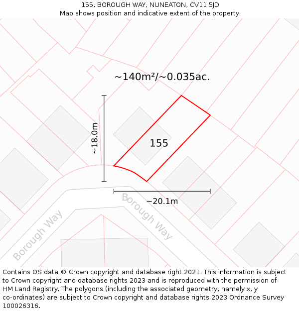 155, BOROUGH WAY, NUNEATON, CV11 5JD: Plot and title map