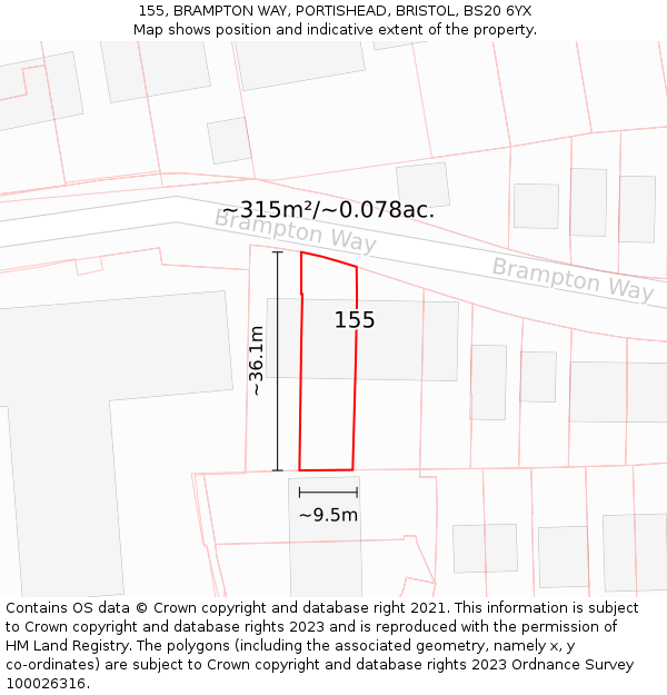155, BRAMPTON WAY, PORTISHEAD, BRISTOL, BS20 6YX: Plot and title map