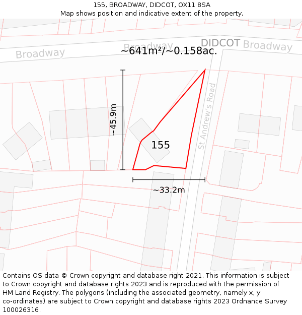 155, BROADWAY, DIDCOT, OX11 8SA: Plot and title map