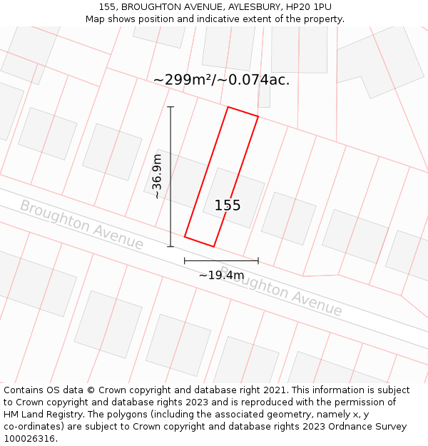 155, BROUGHTON AVENUE, AYLESBURY, HP20 1PU: Plot and title map