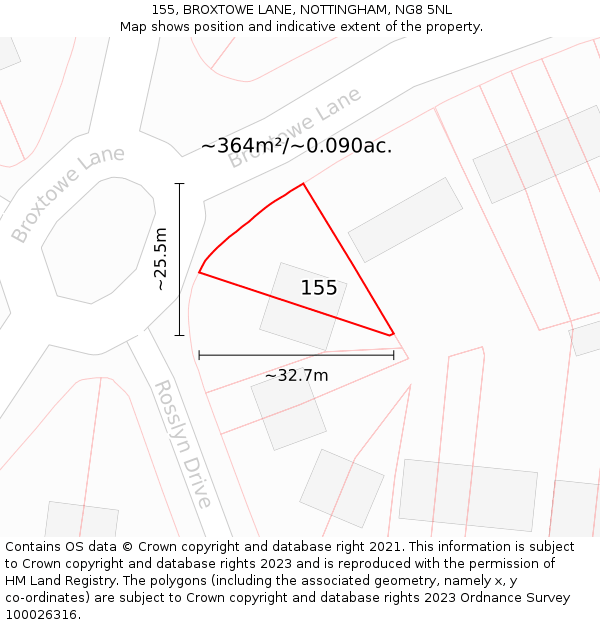 155, BROXTOWE LANE, NOTTINGHAM, NG8 5NL: Plot and title map
