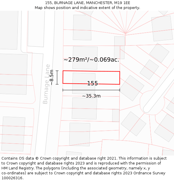 155, BURNAGE LANE, MANCHESTER, M19 1EE: Plot and title map