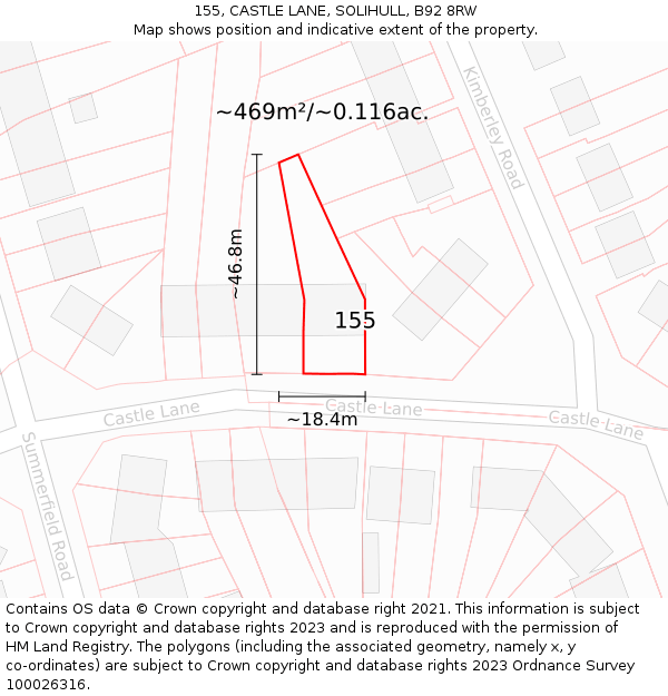 155, CASTLE LANE, SOLIHULL, B92 8RW: Plot and title map