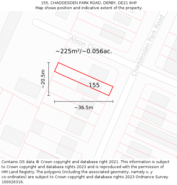 155, CHADDESDEN PARK ROAD, DERBY, DE21 6HP: Plot and title map