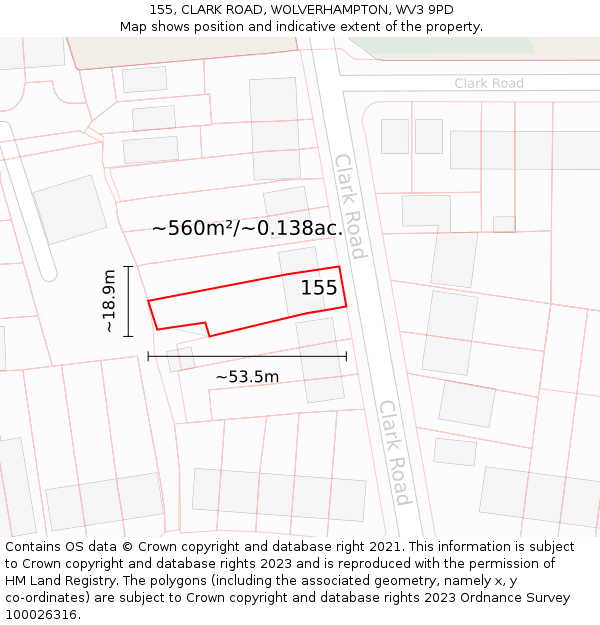 155, CLARK ROAD, WOLVERHAMPTON, WV3 9PD: Plot and title map