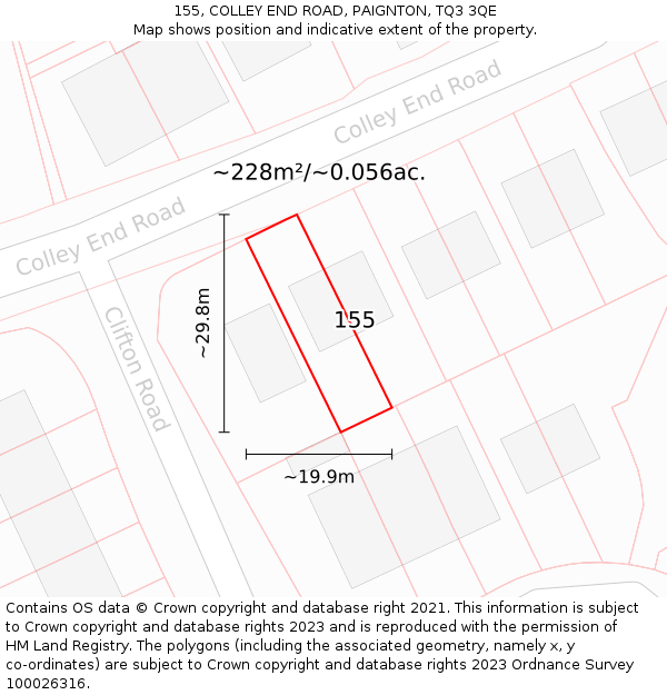 155, COLLEY END ROAD, PAIGNTON, TQ3 3QE: Plot and title map