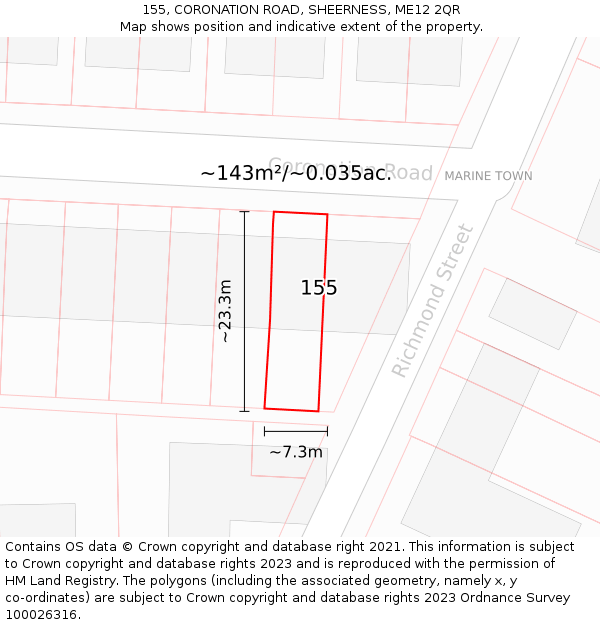 155, CORONATION ROAD, SHEERNESS, ME12 2QR: Plot and title map