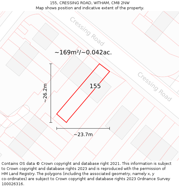 155, CRESSING ROAD, WITHAM, CM8 2NW: Plot and title map