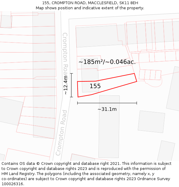 155, CROMPTON ROAD, MACCLESFIELD, SK11 8EH: Plot and title map