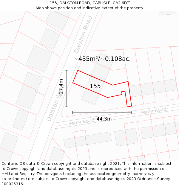 155, DALSTON ROAD, CARLISLE, CA2 6DZ: Plot and title map