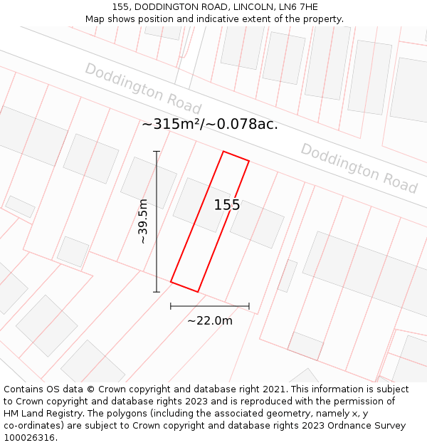 155, DODDINGTON ROAD, LINCOLN, LN6 7HE: Plot and title map