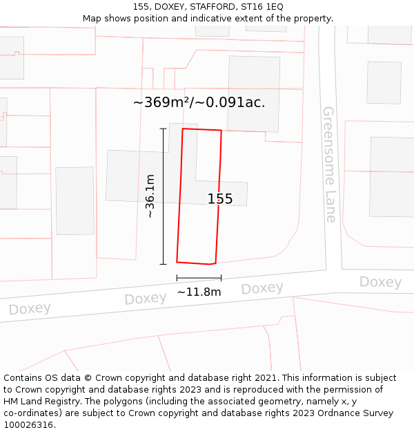 155, DOXEY, STAFFORD, ST16 1EQ: Plot and title map