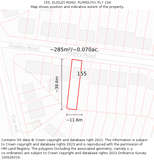 155, DUDLEY ROAD, PLYMOUTH, PL7 1SA: Plot and title map