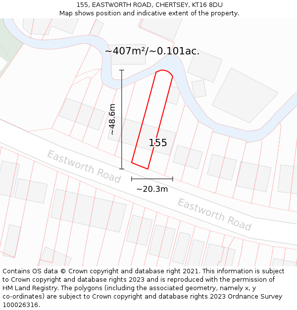 155, EASTWORTH ROAD, CHERTSEY, KT16 8DU: Plot and title map