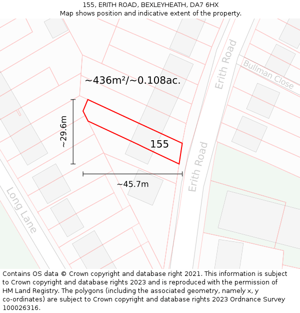 155, ERITH ROAD, BEXLEYHEATH, DA7 6HX: Plot and title map