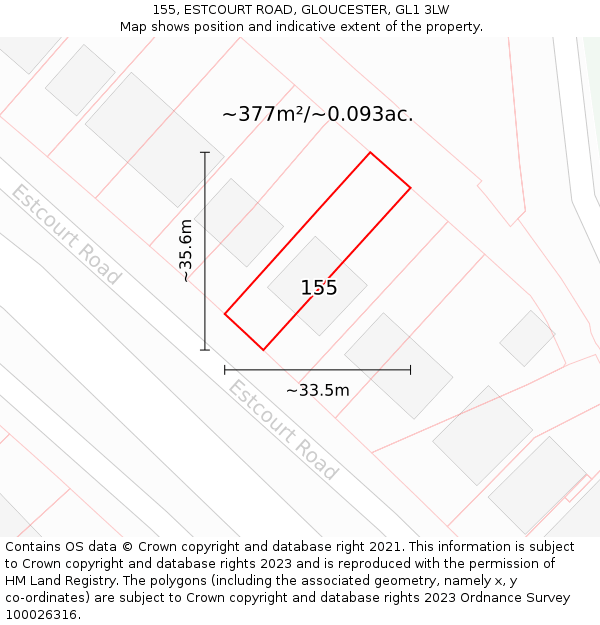 155, ESTCOURT ROAD, GLOUCESTER, GL1 3LW: Plot and title map