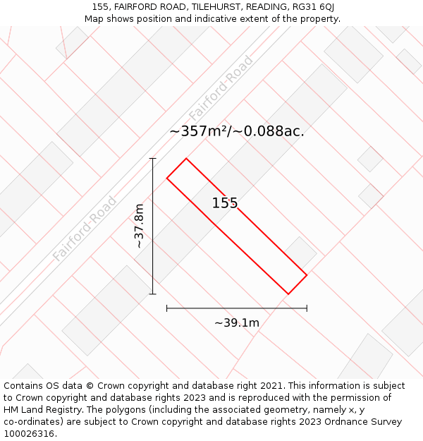 155, FAIRFORD ROAD, TILEHURST, READING, RG31 6QJ: Plot and title map
