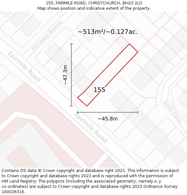 155, FAIRMILE ROAD, CHRISTCHURCH, BH23 2LD: Plot and title map