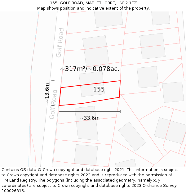 155, GOLF ROAD, MABLETHORPE, LN12 1EZ: Plot and title map