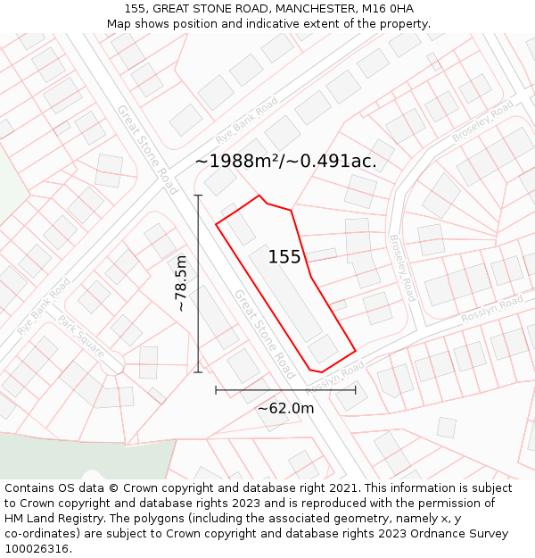 155, GREAT STONE ROAD, MANCHESTER, M16 0HA: Plot and title map