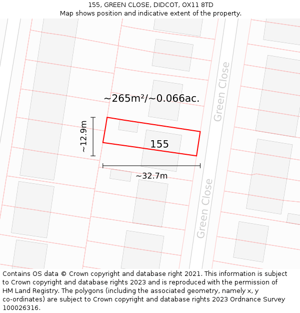 155, GREEN CLOSE, DIDCOT, OX11 8TD: Plot and title map