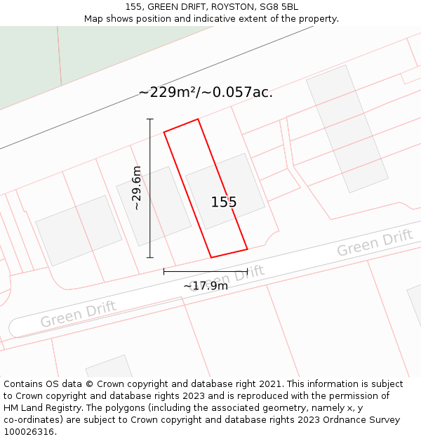155, GREEN DRIFT, ROYSTON, SG8 5BL: Plot and title map