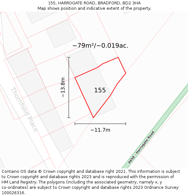 155, HARROGATE ROAD, BRADFORD, BD2 3HA: Plot and title map