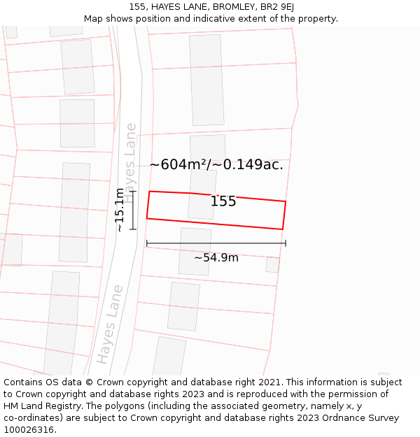 155, HAYES LANE, BROMLEY, BR2 9EJ: Plot and title map