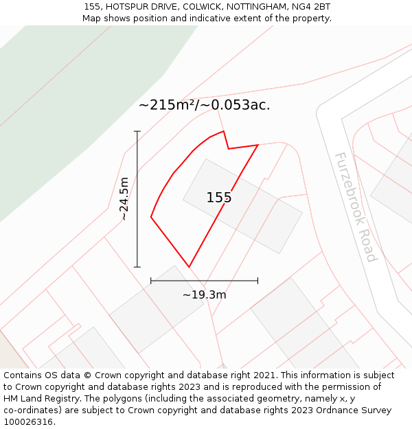 155, HOTSPUR DRIVE, COLWICK, NOTTINGHAM, NG4 2BT: Plot and title map