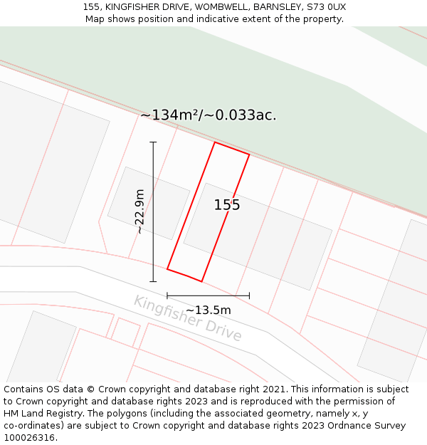 155, KINGFISHER DRIVE, WOMBWELL, BARNSLEY, S73 0UX: Plot and title map