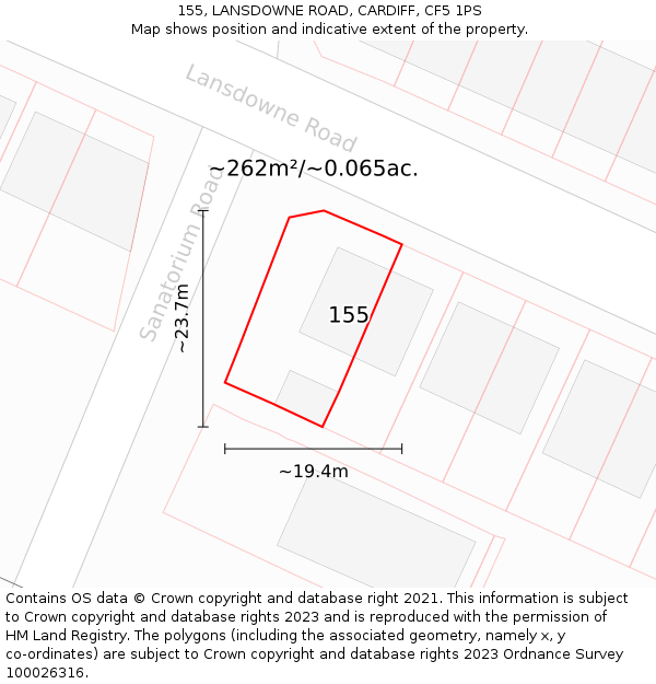 155, LANSDOWNE ROAD, CARDIFF, CF5 1PS: Plot and title map