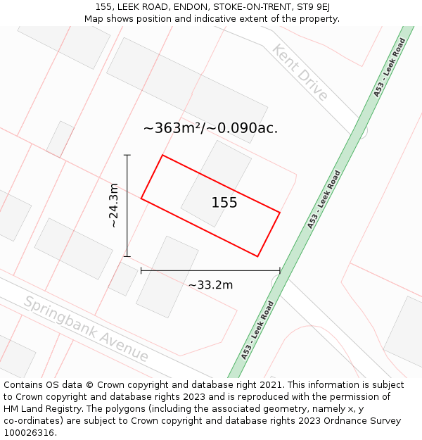 155, LEEK ROAD, ENDON, STOKE-ON-TRENT, ST9 9EJ: Plot and title map