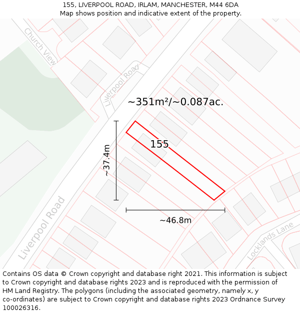 155, LIVERPOOL ROAD, IRLAM, MANCHESTER, M44 6DA: Plot and title map