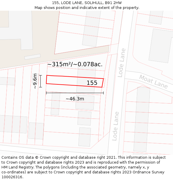 155, LODE LANE, SOLIHULL, B91 2HW: Plot and title map