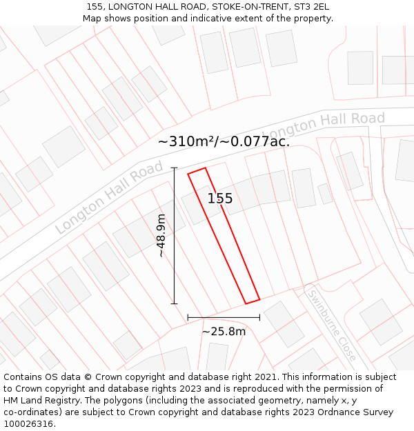 155, LONGTON HALL ROAD, STOKE-ON-TRENT, ST3 2EL: Plot and title map