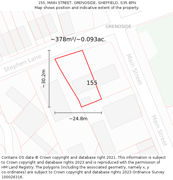 155, MAIN STREET, GRENOSIDE, SHEFFIELD, S35 8PN: Plot and title map