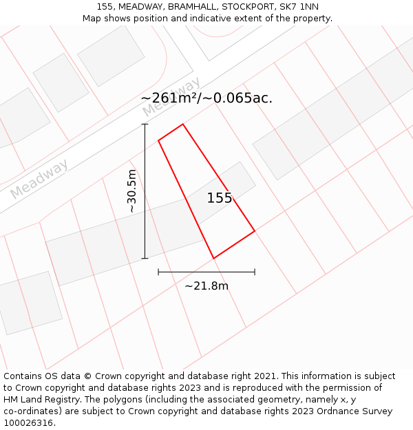 155, MEADWAY, BRAMHALL, STOCKPORT, SK7 1NN: Plot and title map