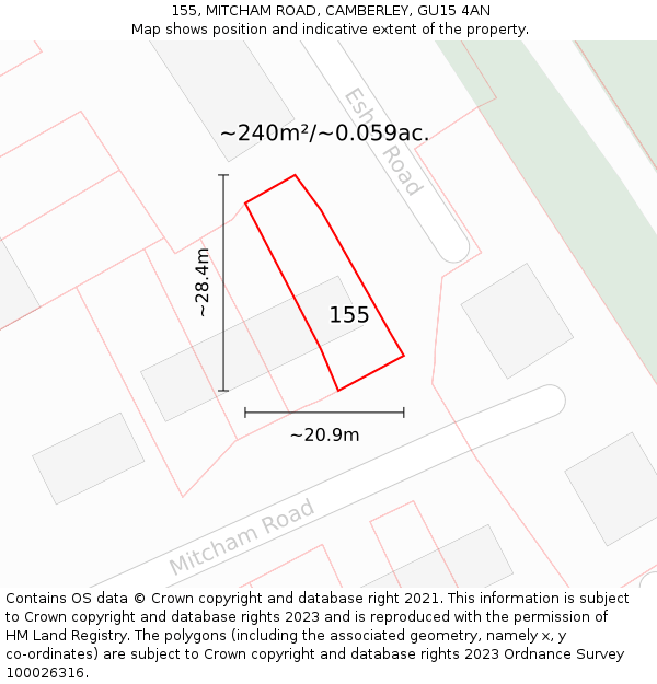 155, MITCHAM ROAD, CAMBERLEY, GU15 4AN: Plot and title map