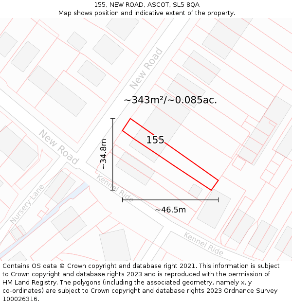 155, NEW ROAD, ASCOT, SL5 8QA: Plot and title map