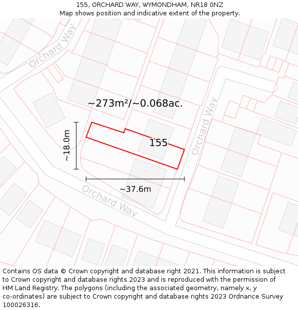 155, ORCHARD WAY, WYMONDHAM, NR18 0NZ: Plot and title map