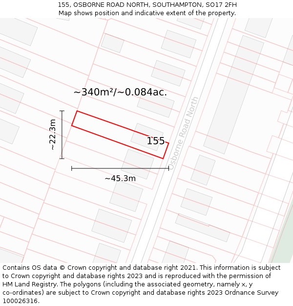 155, OSBORNE ROAD NORTH, SOUTHAMPTON, SO17 2FH: Plot and title map
