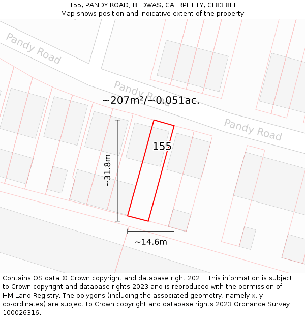 155, PANDY ROAD, BEDWAS, CAERPHILLY, CF83 8EL: Plot and title map