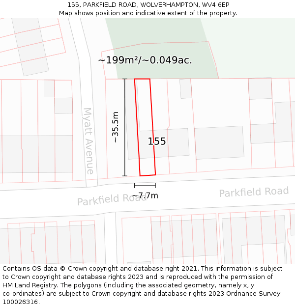 155, PARKFIELD ROAD, WOLVERHAMPTON, WV4 6EP: Plot and title map