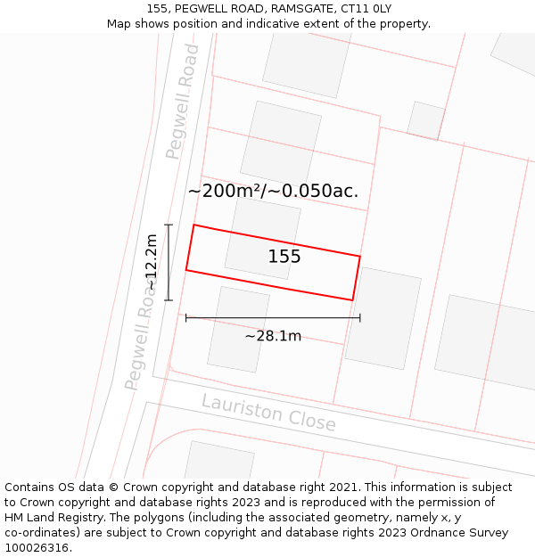 155, PEGWELL ROAD, RAMSGATE, CT11 0LY: Plot and title map