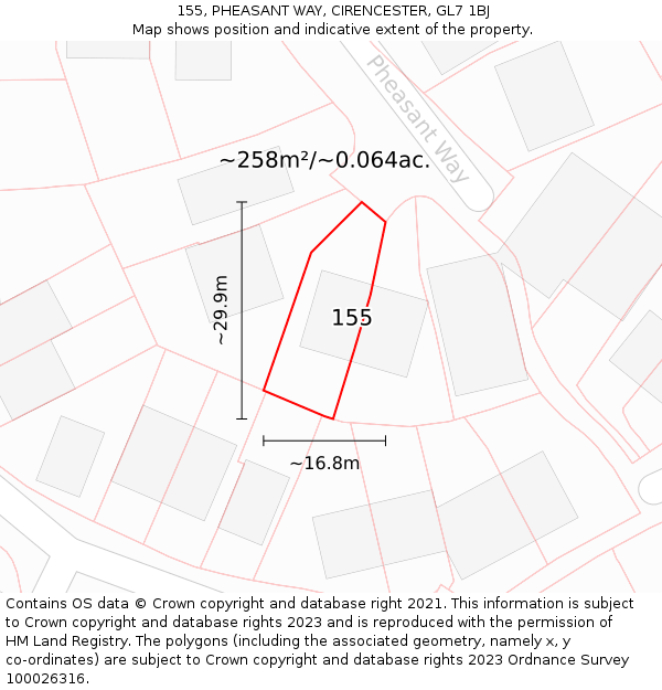 155, PHEASANT WAY, CIRENCESTER, GL7 1BJ: Plot and title map
