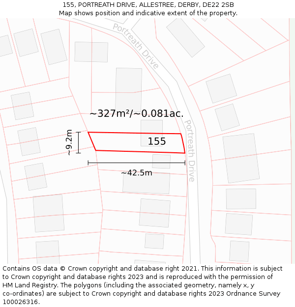 155, PORTREATH DRIVE, ALLESTREE, DERBY, DE22 2SB: Plot and title map