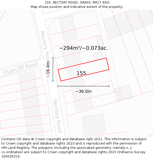 155, RECTORY ROAD, GRAYS, RM17 6AG: Plot and title map